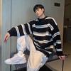 Men's Striped Knit Sweater – Autumn/Winter Round Neck Loose Fit Long Sleeve T-Shirt Hoodie