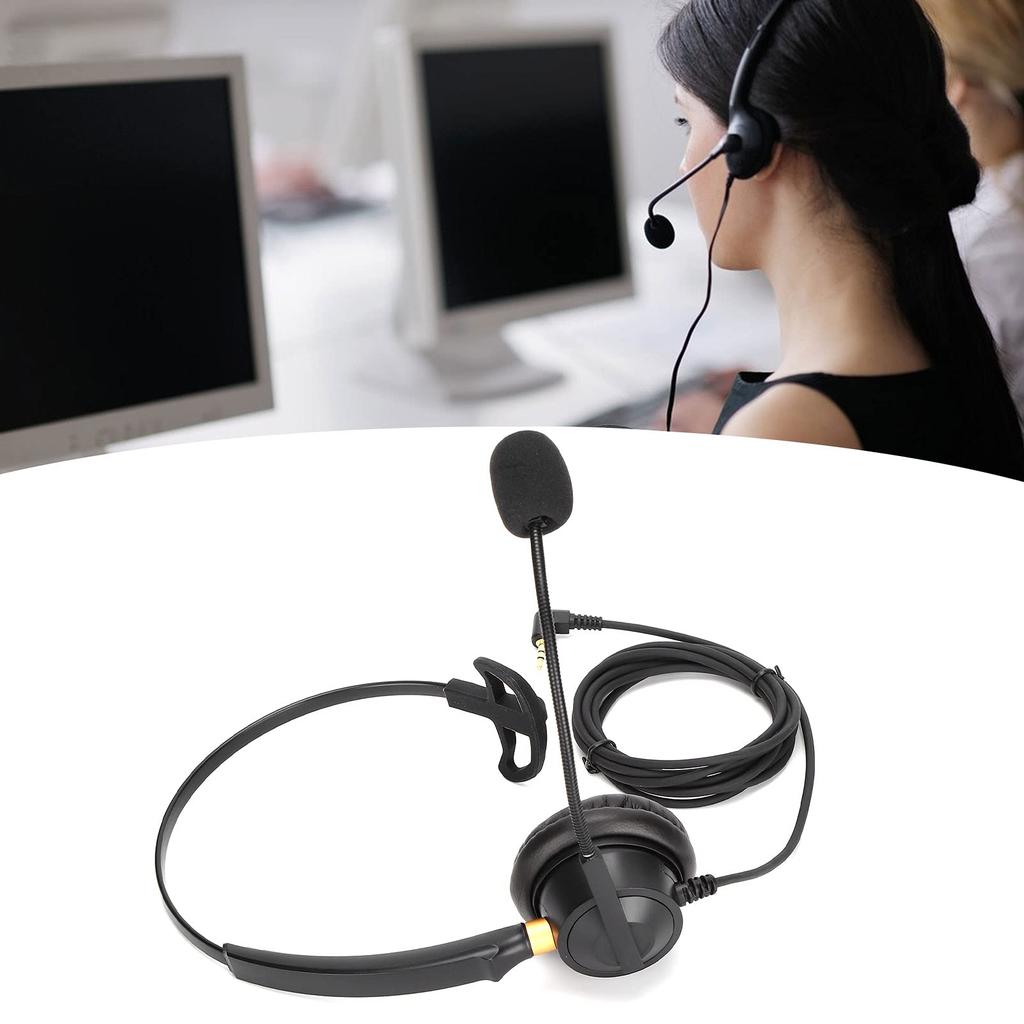 2.5MM Single Ear Customer Service Headphones, Fixed Line Headset with Noise Reduction Microphone, Business Telephone Headset, Conference Call