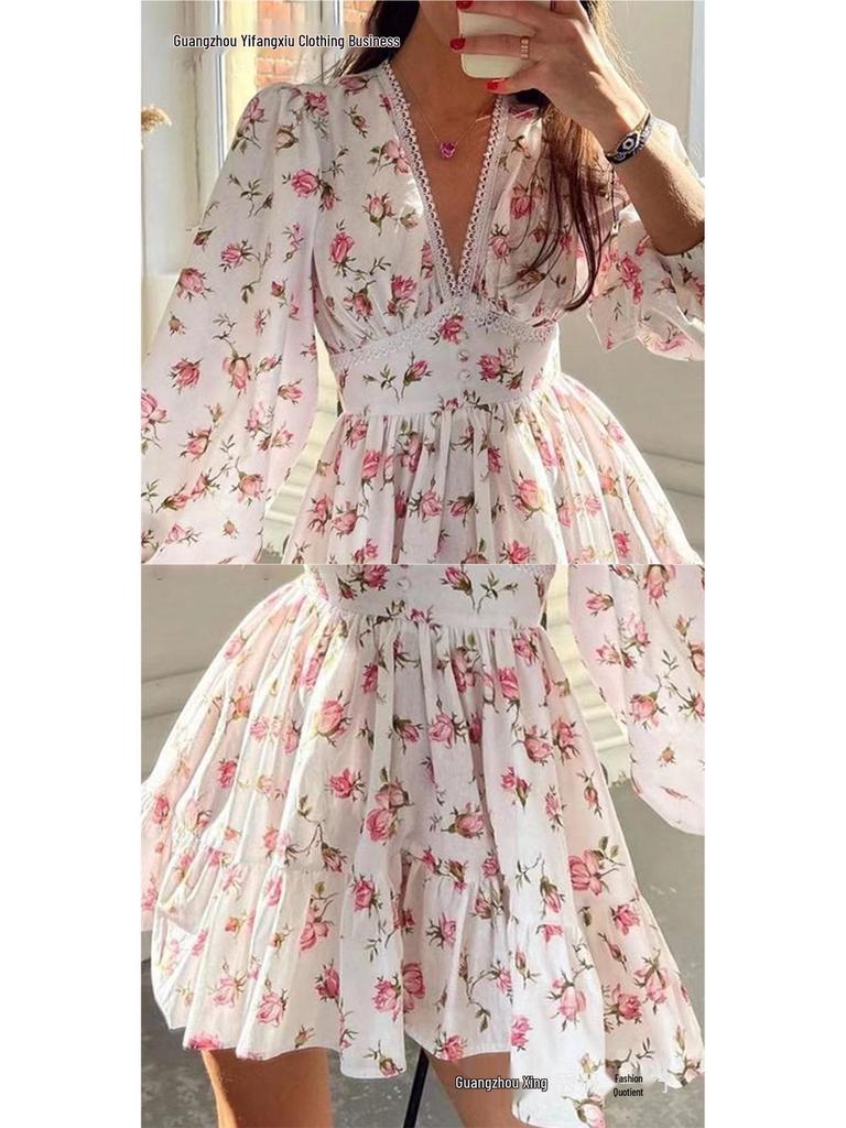 Short Lace Print Dress