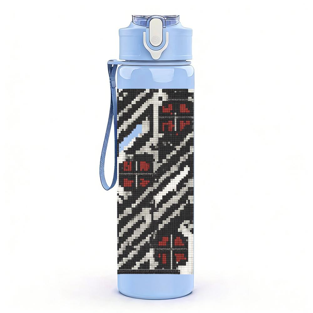 1PC Vintage Stamp Line Texture 750ml Color Plastic Sports Water Bottle Leakproof Flip Straw Lid For Sports Office Home Use