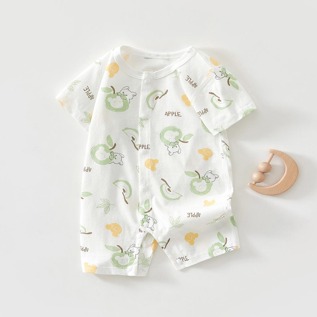 Baby Short Sleeve Romper, Lightweight Infant One Piece Pajamas, Summer Air Conditioning Outfit for Newborn Boys and Girls
