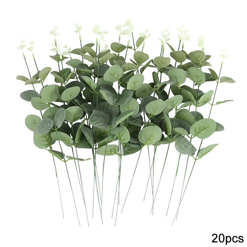 10/20PCS Eucalyptus Artificial Leaves Branches Fake Plants for DIY Christmas Wreath Wedding New Year Party Table Home Decoration