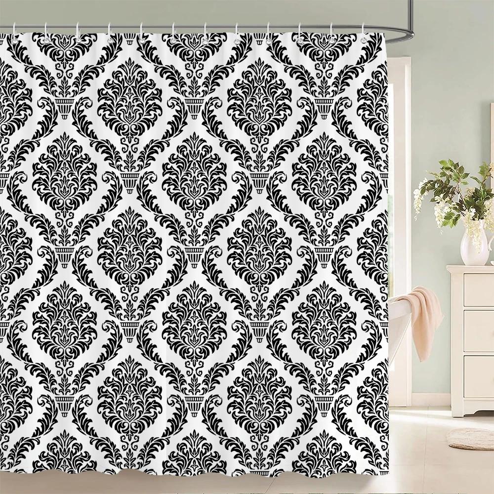 1Pc European Style Golden Flowers Shower Curtain Waterproof Fabric,Floral Print Partition Curtain Decorate Bathroom Curtain