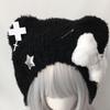 Bear Ear Knitted Hat Punk Crossed Winter Hat Soft Furry Knitted Snow Hat for Women Outdoor Activity Travel