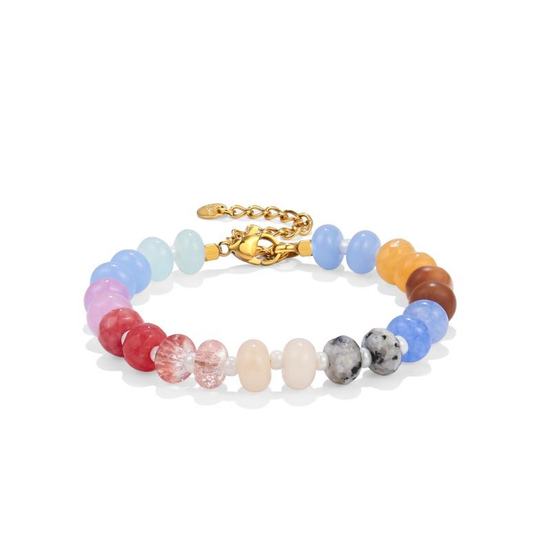 Women Colorful Natural Stone Beaded Bracelet Dopamine Summer Versatile Hand Jewelry