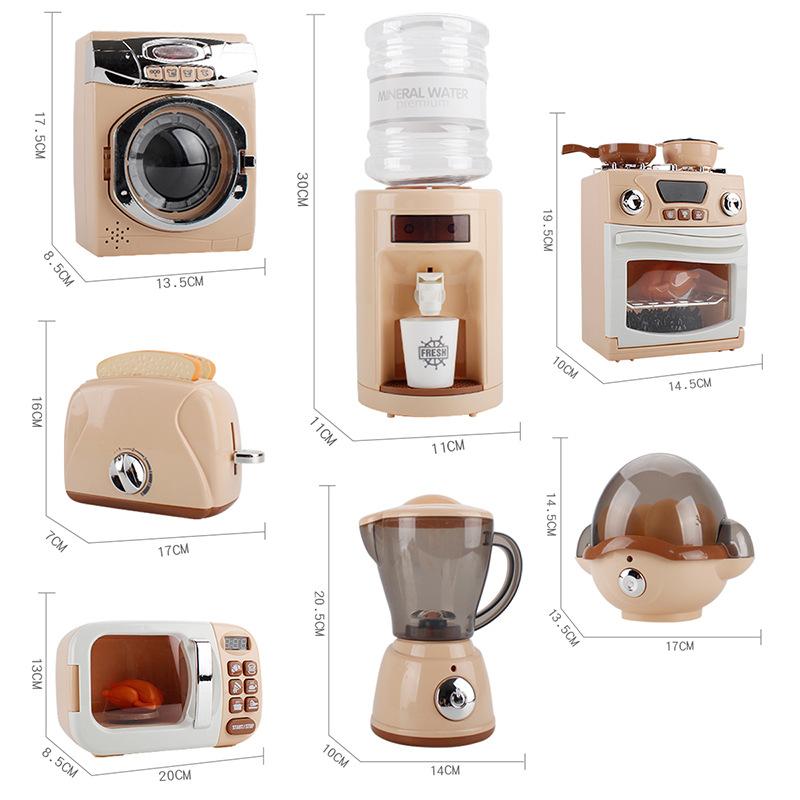 Simulation Electric Kitchen Toys Appliances Pop-up Toaster Microwave Oven Washer Dryer Mixer Blender Set Coffee Maker for Kids