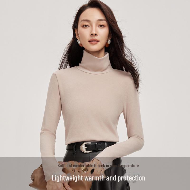 Meiyabi Damen Woll-Rollkragen, Warmer Slim-Fit Langarm-Pullover mit gerafftem Kragen im koreanischen Stil