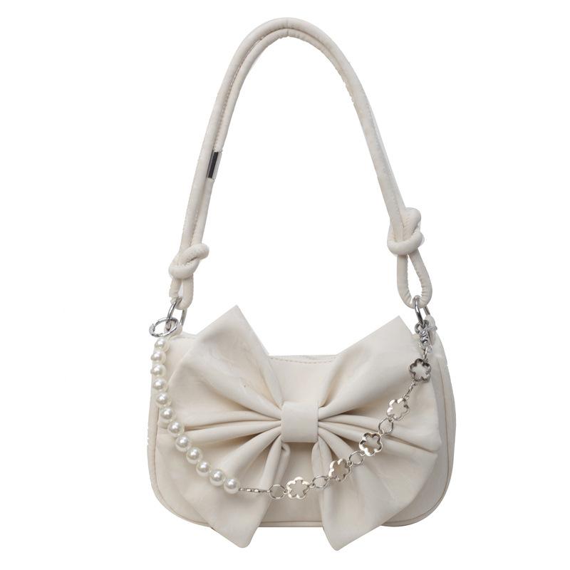 Bow bag women's fashion new pearl chain messenger bag fashionable simple sweet texture shoulder bag