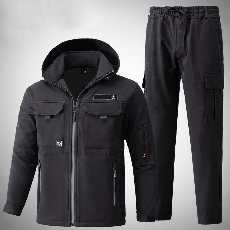 Warm Tracksuit Men Outdoor Sport Suits Winter Two Piece Set Men's Padded Thickened Windproof Waterproof Riding