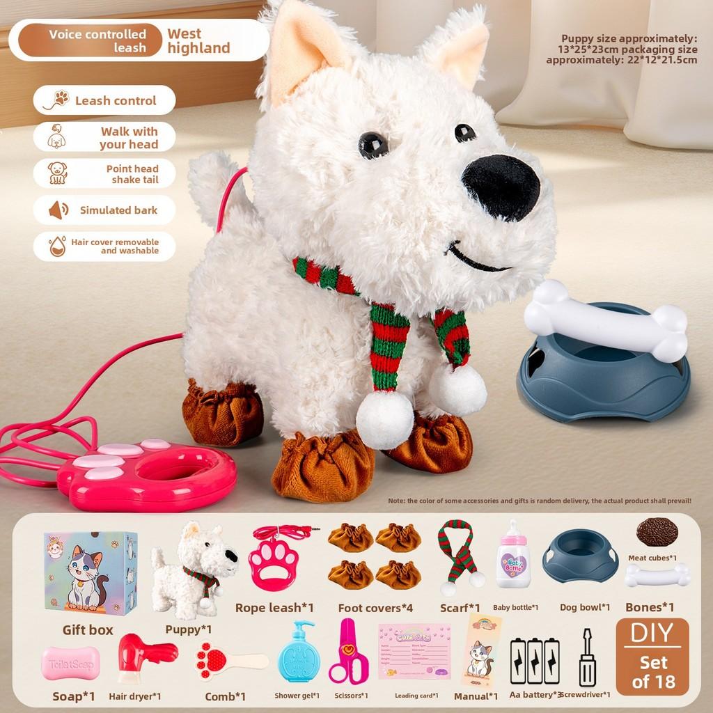 Scarf Cute Plush West Highland Children Electric Toy With Function Storytelling