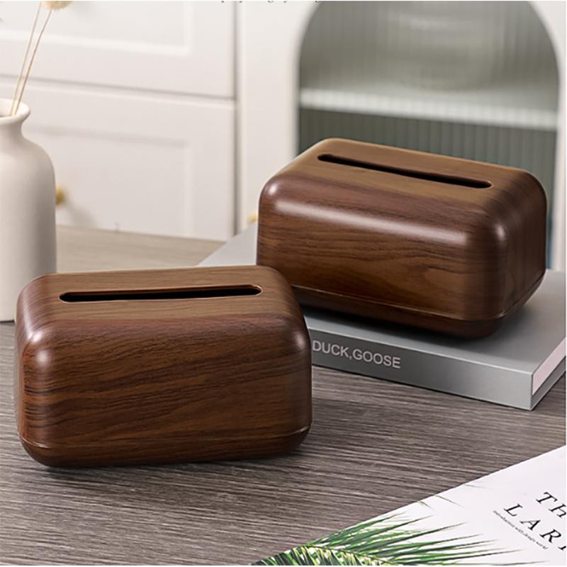 Creative Acrylic Tissue Box with Faux Wood Grain High-end Living Room Dining Room Tissue Cylinder Plastic Tissue Box Home Decor