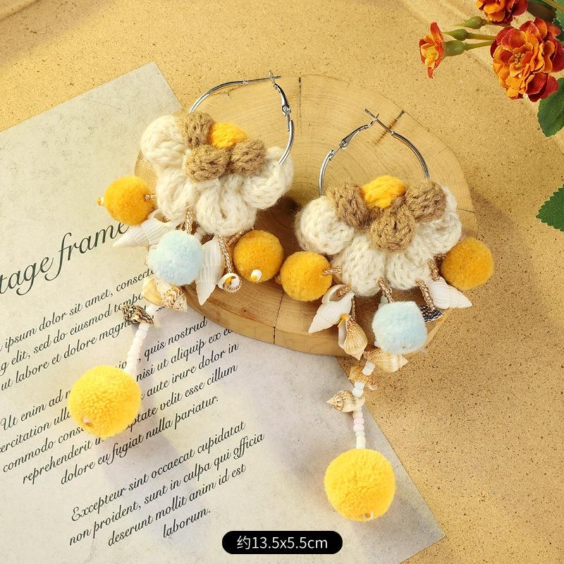 Bohemian retro earrings vacation long contrasting tassel personality temperament earrings women