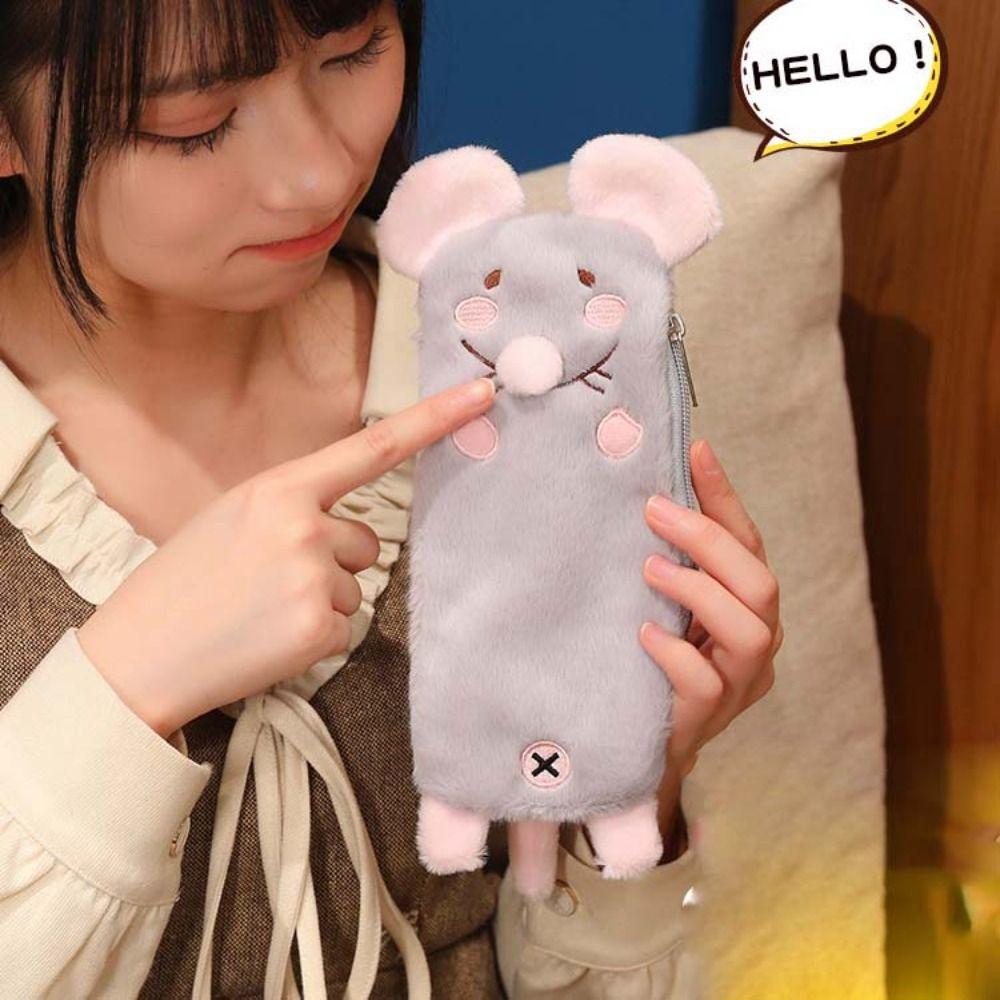 Soft Touch Flower Branch Rat Pencil Pouch Portable Stationery Pouch Daily Use
