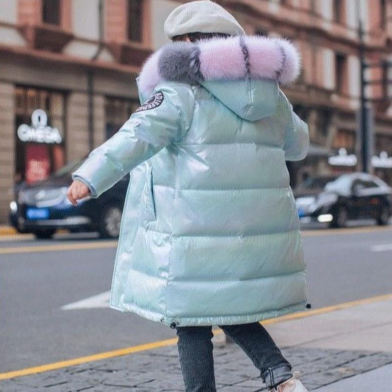 Children's Fashion Warm Windproof Girls Long Shiny Coat