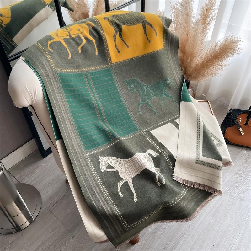 Luxury Warm Poncho Cashmere Winter Women Scarf Horse Print Shawl Wraps Female Thick Pashmina Blanket Bufanda Travel Echarpe 2024