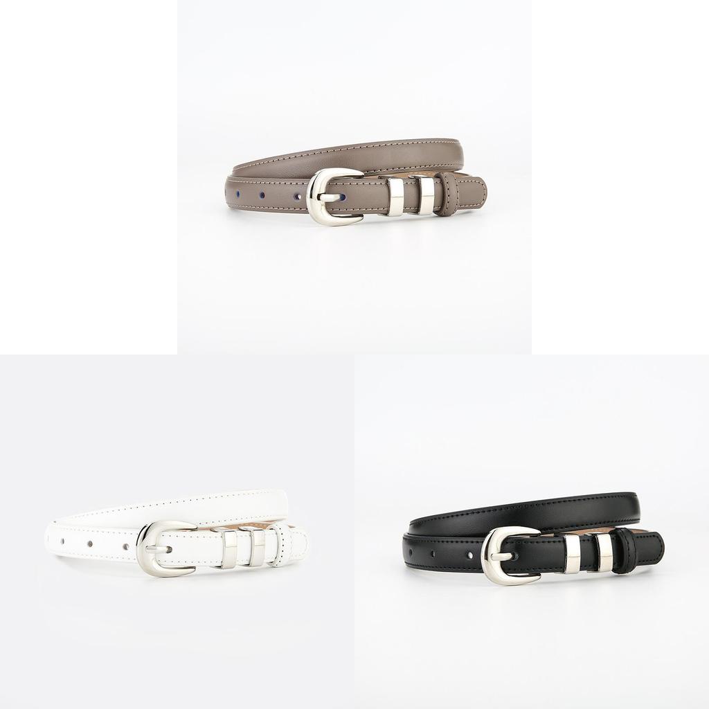 Womens True Leather Slim Belt With Metal Buckle For Casual Office Wear
