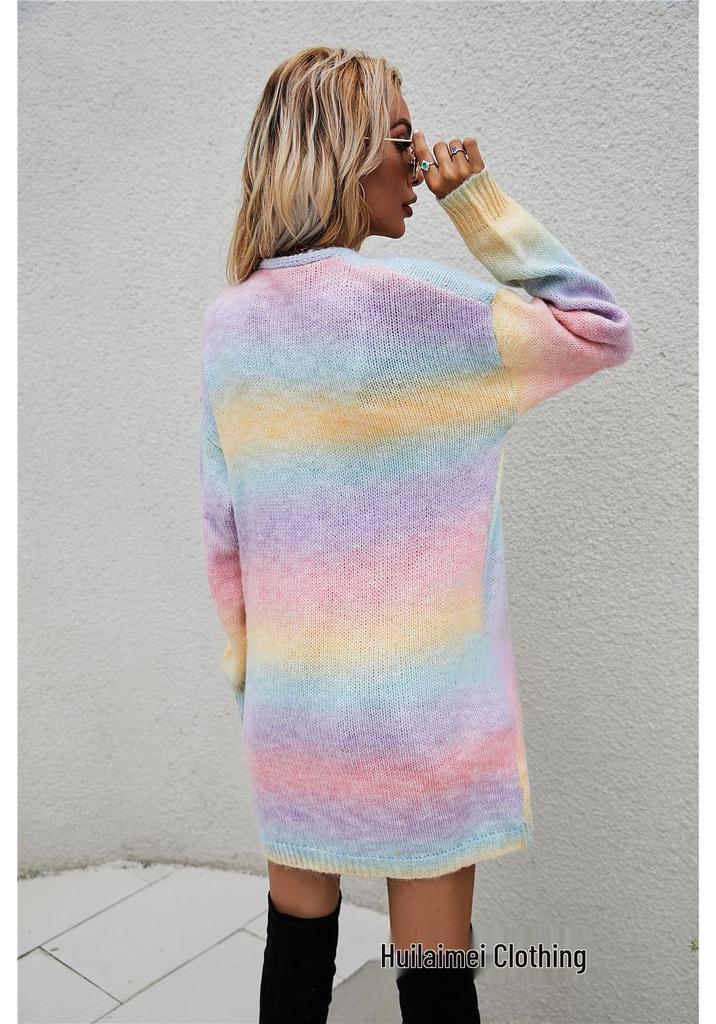 Cardigan en maille arc-en-ciel Hiver 2026 Grande Taille pour Femme
