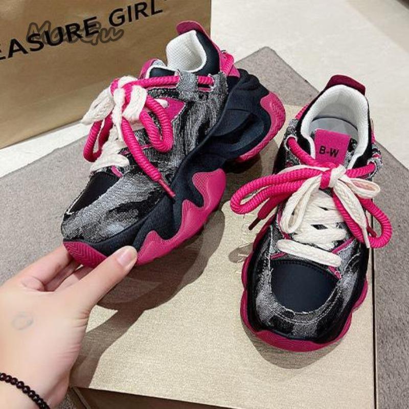 Fashion Women 5.5CM Thick Sole Lace Up Casual Chunky Sneakers Lightweight Comfortable Women Canvas Walking Shoes Outwear Sneakers 35-40