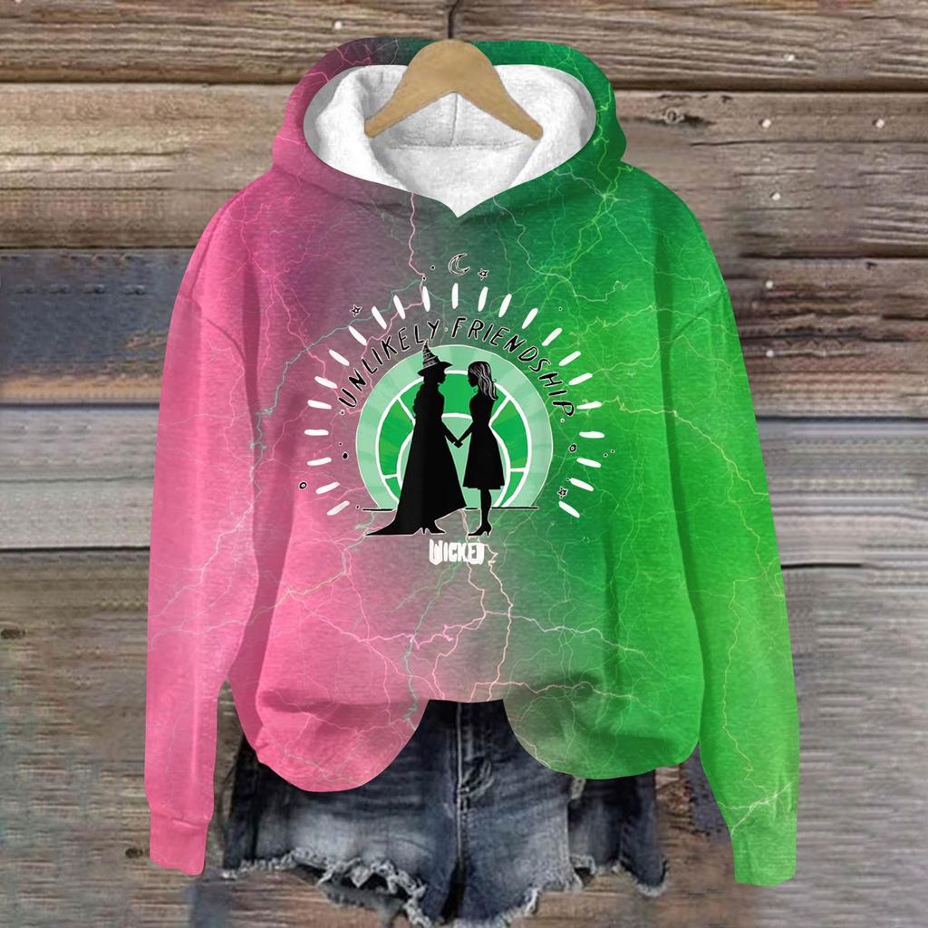 Women's Fashionable Casual Oversized Long-Sleeved Hooded Print Pullover Sweatshirt