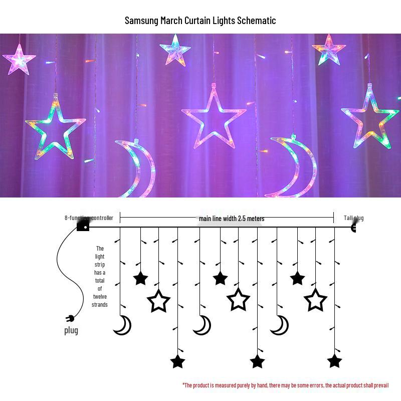 LED Colorful Flashing String & Star Lights - Creative Moon & Warm White Bedroom Decor