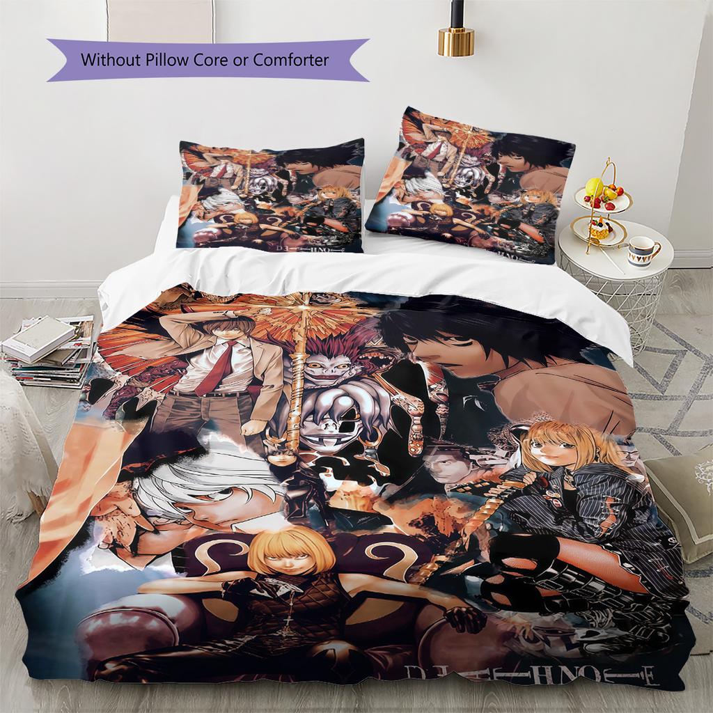 Anime Death Note Pattern Bedding Set Quilt Cover Pillowcase Home Decor Gift (1 * duvet cover + 2 * pillowcase, without core)