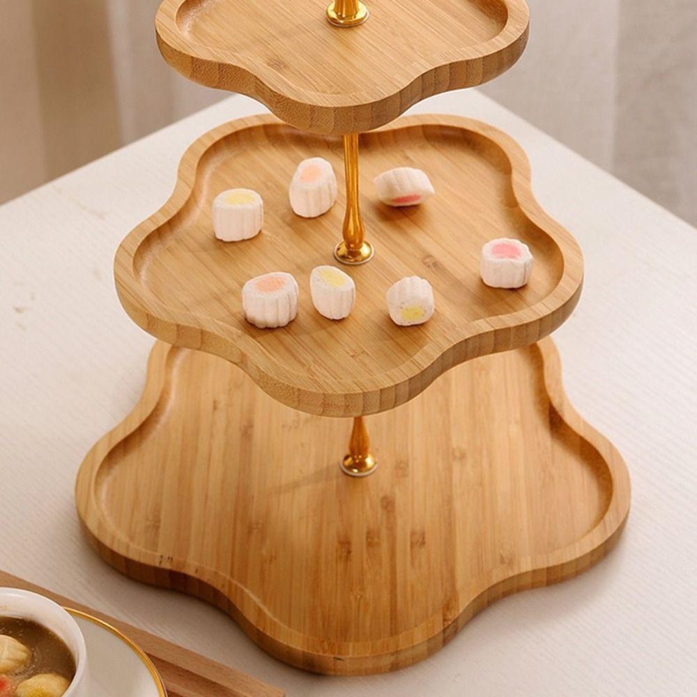 2/3Layer Snack Storage Plate Bamboo Dried Fruit Basket Simple Candy Dessert Tray Coffee Table