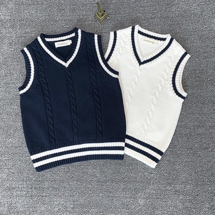 In-Stock Children's Preppy Style Knitted Wool School Uniform Vest - Sleeveless Sweater for Boys and Girls