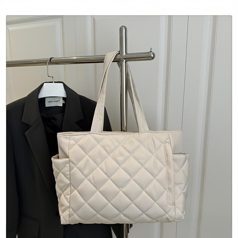 Cotton Bag Rhombus Large Capacity Women'S Hand-Held Tote Bag Commuter Shopping Versatile Shoulder Bag