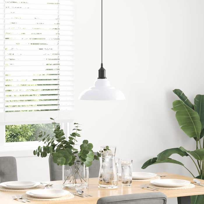 VidaXL Lampe suspendue réglable hauteur E27 blanc brillant Ø31cm métal, éclairage suspendu, éclairage suspendu de cuisine, 4103442