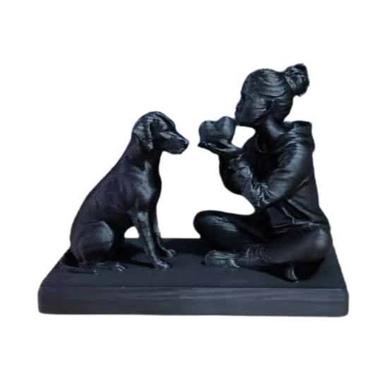 3D Printed Dog And And Owner Statue Owner Sculpture Dog Desktop Animal Figurine чёрный