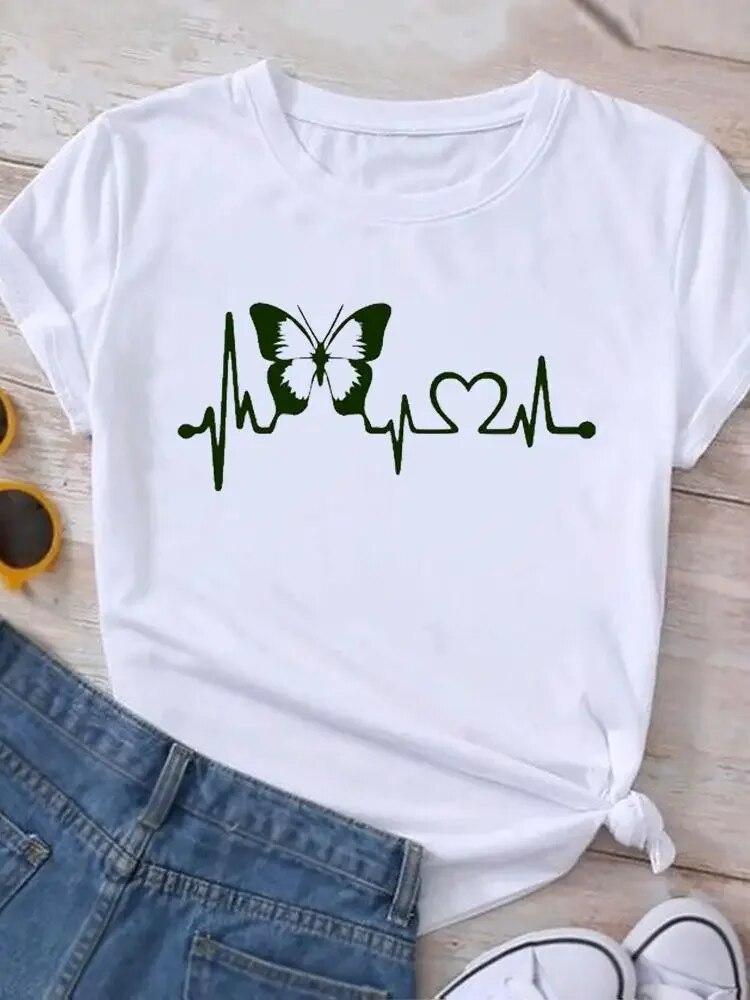 Graphic T Shirt Sunflower Butterfly Cute Summer Casual Clothing Short Sleeve Women Print Fashion Clothes Tee T-shirt FeUnisex Top