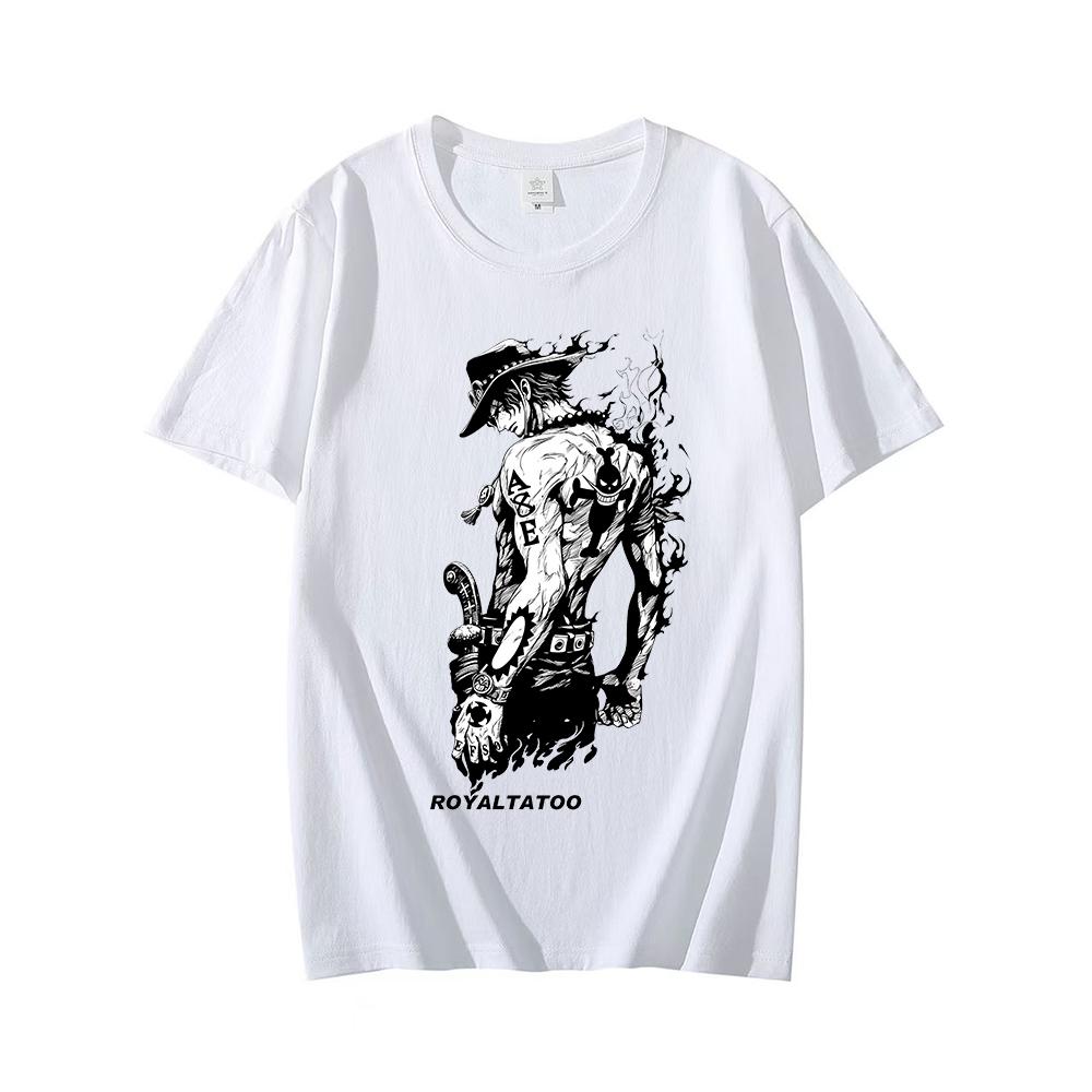 2026 Hot Sale One Piece Portgas D Ace Graphic T Shirt Anime Pirate Portrait Print Unisex Cotton Crew Neck Short Sleeve Manga Fan Street Tee Top