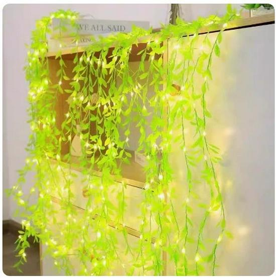 LED Solar Rattan String Lights with Ivy Simulation - Battery-Powered Courtyard Copper Wire Lights