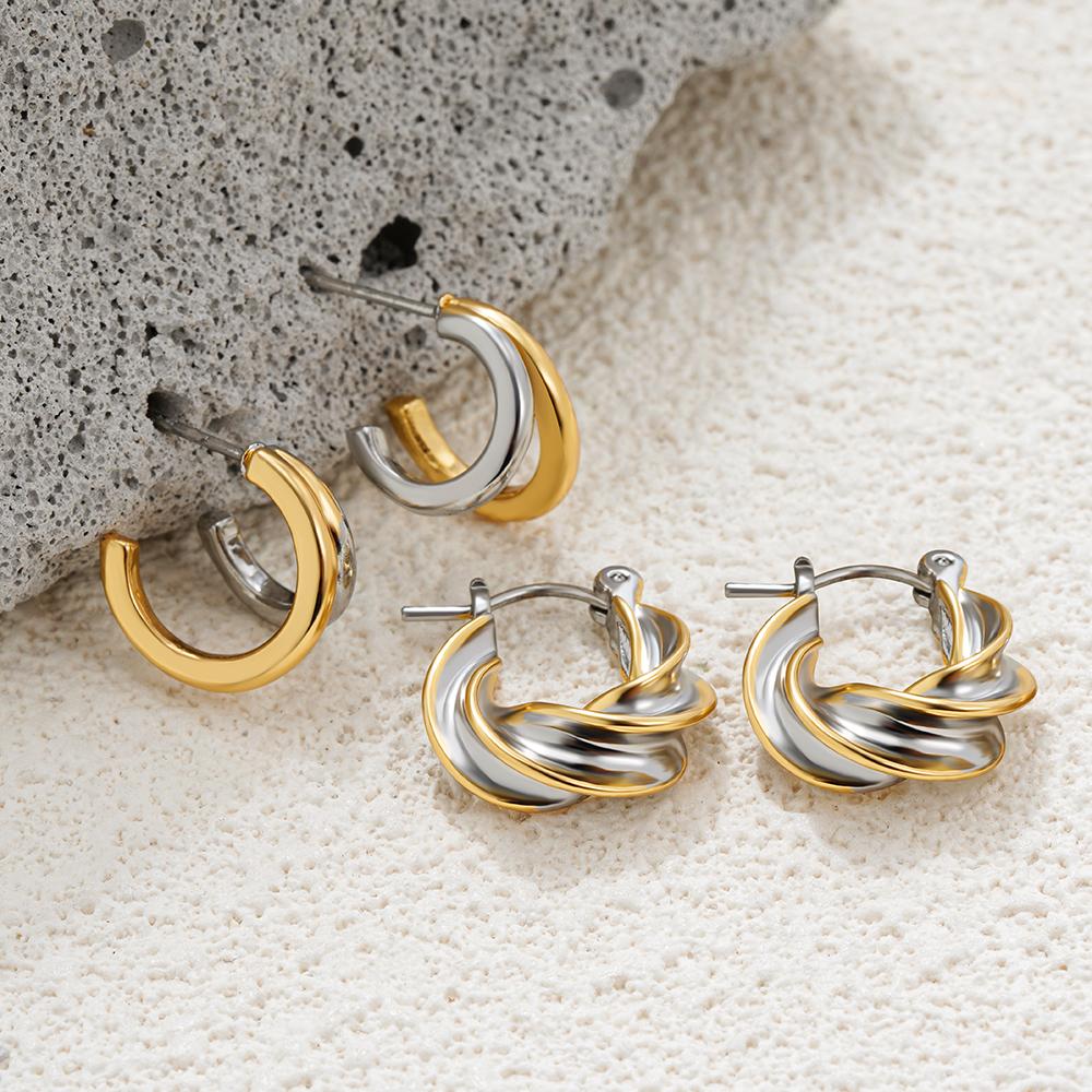 Vintage Gold&Silver Plated Twisted Hoop Earrings for Women Fashion Mixed Double Layer Small Hoops Ear Buckle Jewelry