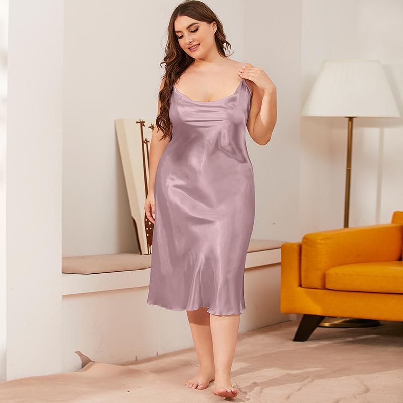 Plus Size Women's Ice Silk Summer Halter Loose Home Dress Nightdress