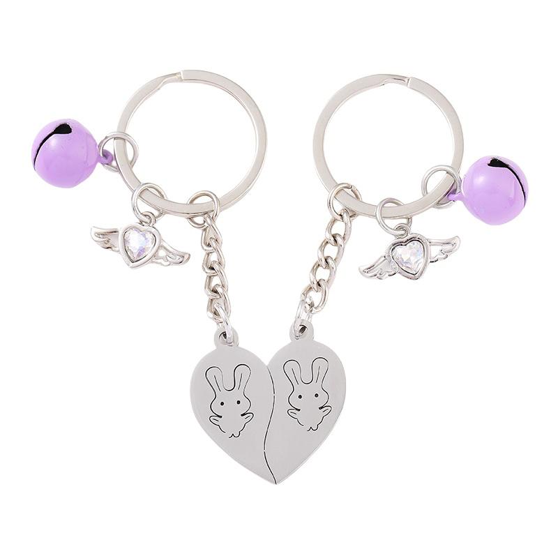 

2Pcs/Set Couple Keychain Cute Love Heart Stitching Pendant Friendship Keychain Car Key Bag Jewelry Accessorie N2