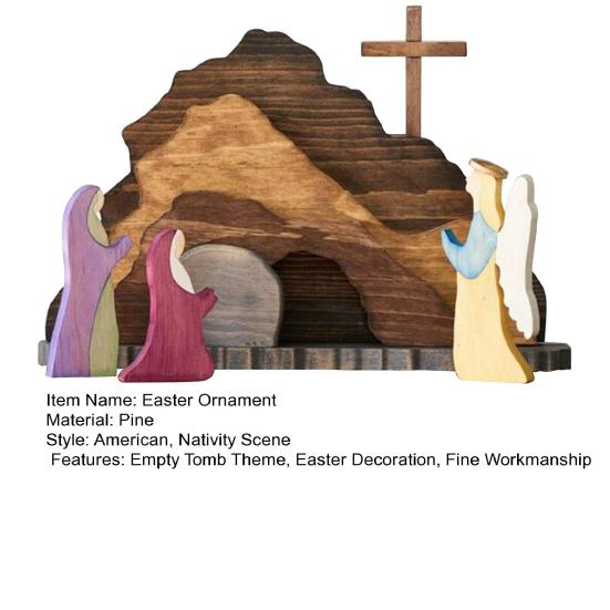 Easter Jesus Resurrection Scene Table Sign Wooden Empty Tomb Easter Decoration Home Office Table Shelf Catholic Religious Ornament Christian Gifts