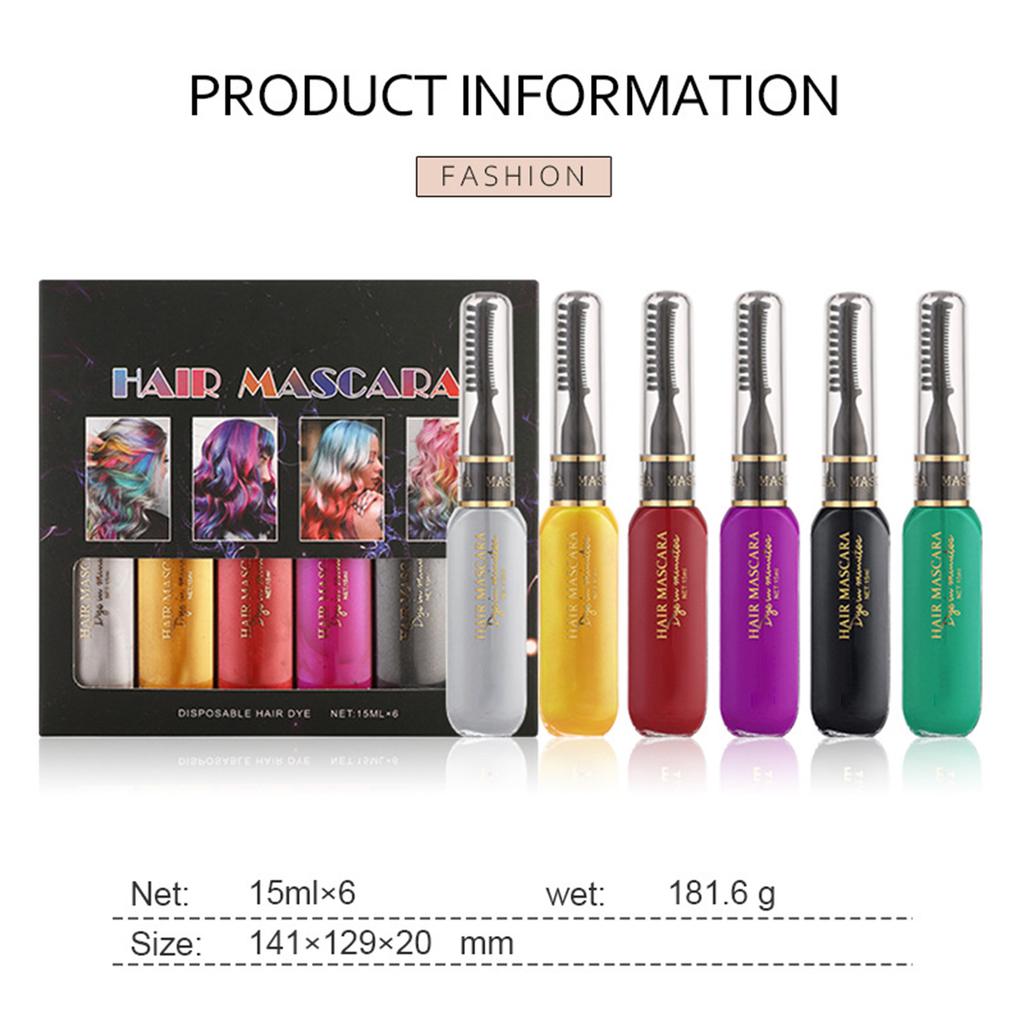 Bestauty   6Pcs x 15ml Hair Mascara Disposable Hair Dye Plant Extraction Easy Coloring Dual Porpose Colorful Mascara