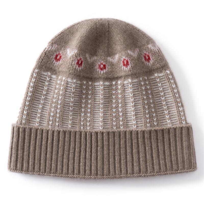 Cashmere retro jacquard knitted hat women's autumn and winter warm dome wool hat versatile ear protector headgear