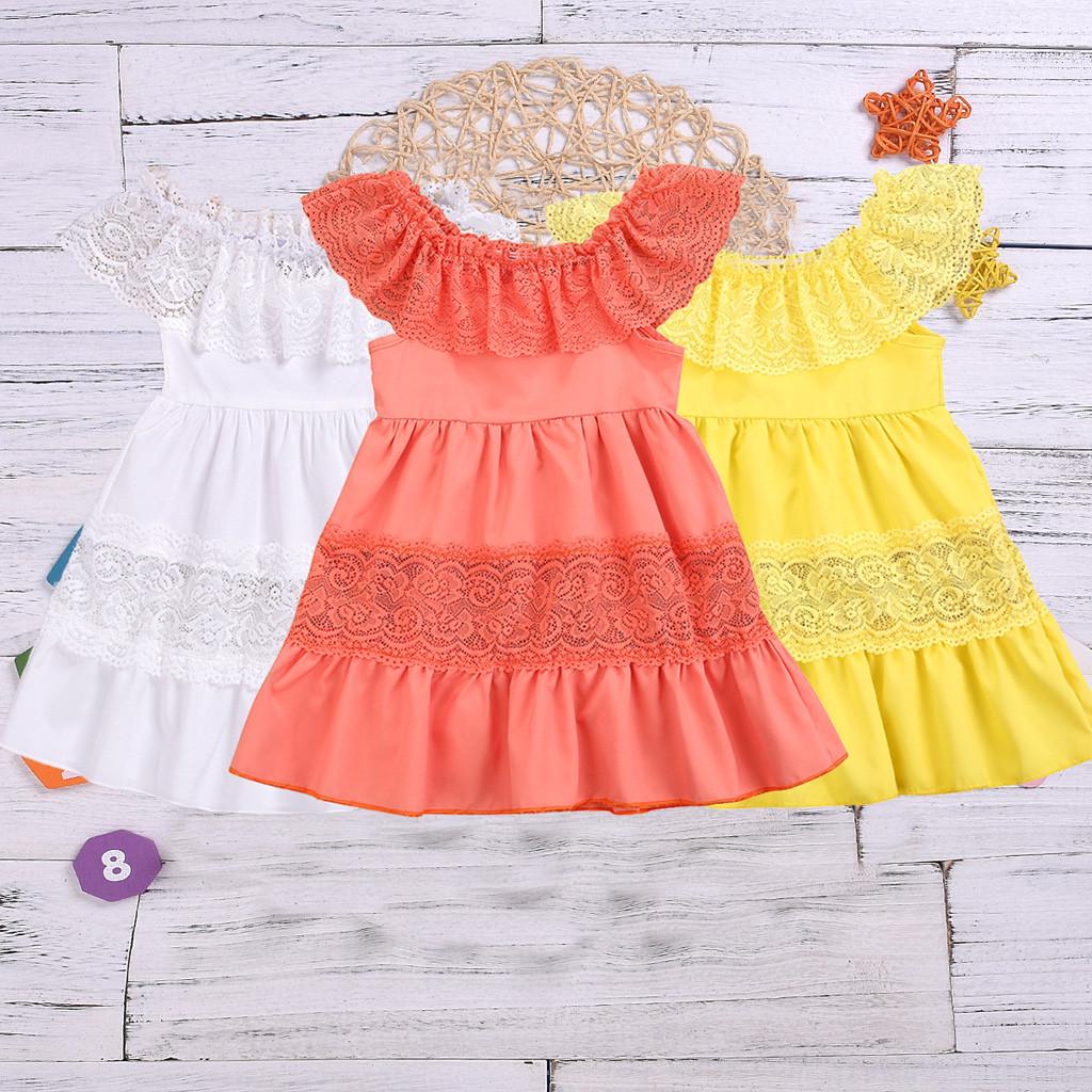 Summer Arrival Baby Girls Short Sleeves Colorful Lace Trim Pattern Dress main image 1