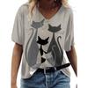Women's V-neck Short-sleeved T-shirt with Cute Kitten Print