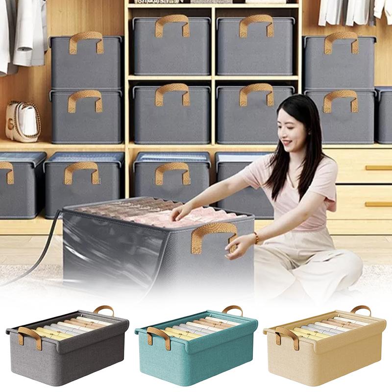 Foldable Fabric Storage Box with Steel Frame & Cover Collapsible Organizer for Underwear Clothes Wardrobe Space-Saving