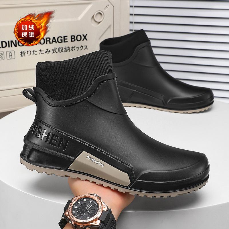 Winter warm and velvet couple waterproof rain shoes Kitchen back chef shoes waterproof shoes Short men's and women's rain boots