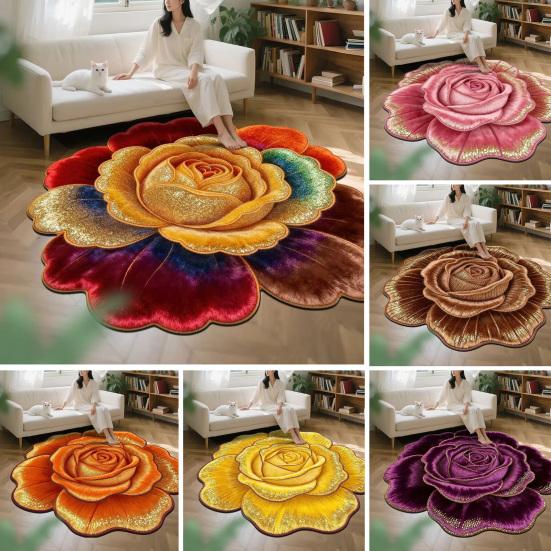 3D Floral Bath Mat Realistic Flower Shaped Floor Mat Non-Slip Absorbent Bathroom Rug for Entrance Living Room Bedroom