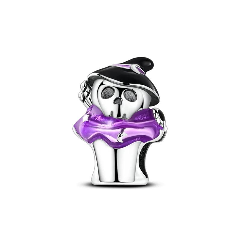 New Halloween Charm Emit Light Bead Copper Pumpkin Witch Skull Charm Fit Bracelet Pendant Women Jewelry Making