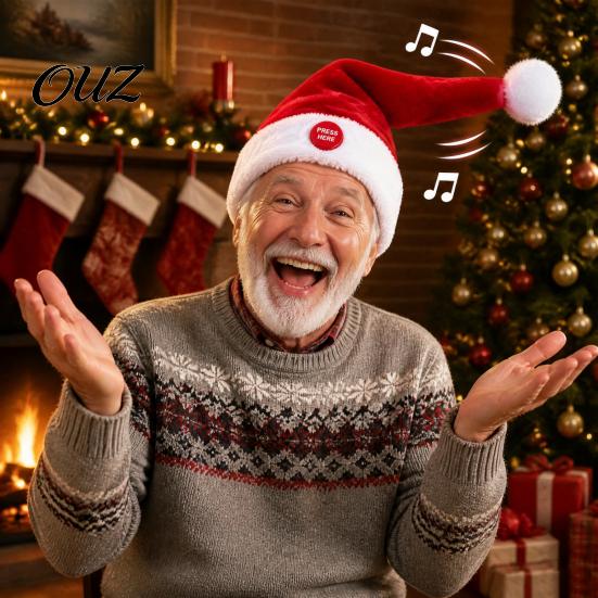 Měkká sváteční kostýmová rekvizita Zpívající a tančící Santa klobouk, Animovaný hudební vánoční klobouk Kývající do rytmu s aktivací pohybem po stisknutí, Plyšový