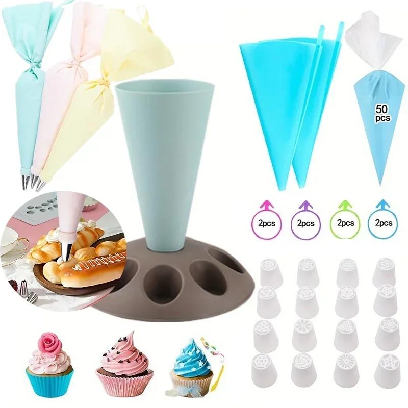 Piping Bag Nozzles Storage Rack Stand with 8 Slots Scalable Bracket Baking Accessories Holder Cake Decorating Pastry Bag Set