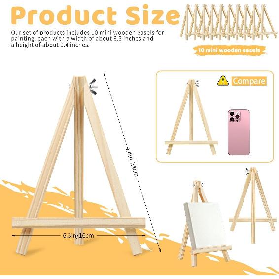 TKOnline 10PCS 9 Inch Wood Easels, Easel Stand for Painting, Art Craft Painting Party Easel, Tabletop Easels, Tripod, Canvas Photo Picture Sign