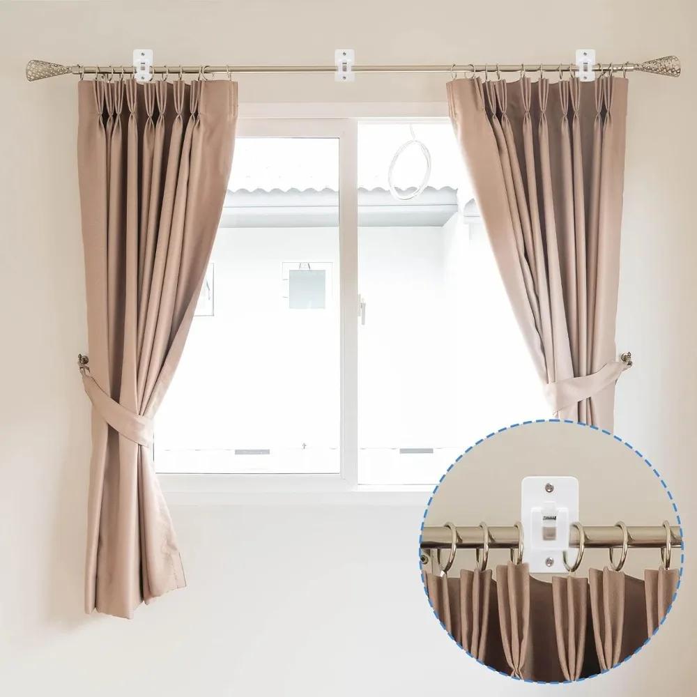 Punch-free Curtain Rod Clip Hook Shower Curtain Rod Hanging Holder Household Fixed Clip Hanging Hook Holder Self Adhesive Hooks