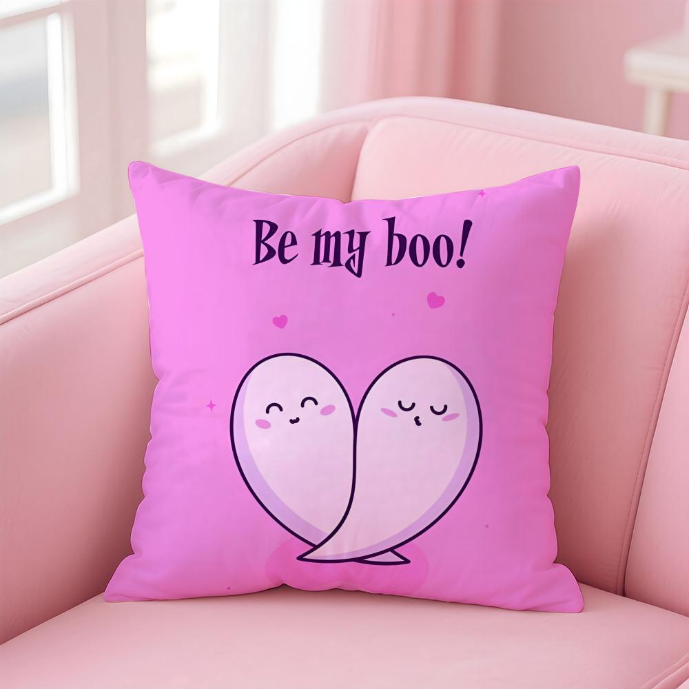 Funny Anime Cute GGhost Couple Cushion Cover Pillowcase Short Plush Invisible zipper Room Sofa Cushion Cover